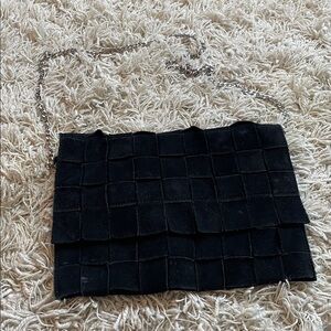 Mango Suede woven purse bottega Black leather with silver Chain Bag